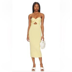 SNDYS everyday Revolve Maia yellow knit midi dress strapless stretch